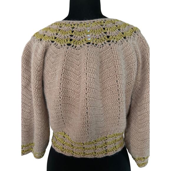 Cache Tan Luxe Metallic Cashmere Wool Blend Top New Sweater Stretch $168 NWT - Picture 3 of 6